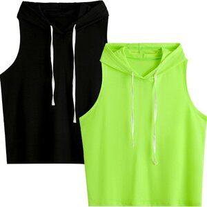 Women's Summer 2-Pack Athletic Sleeveless Hoodie Tanks, X-Large, Breathable Poly